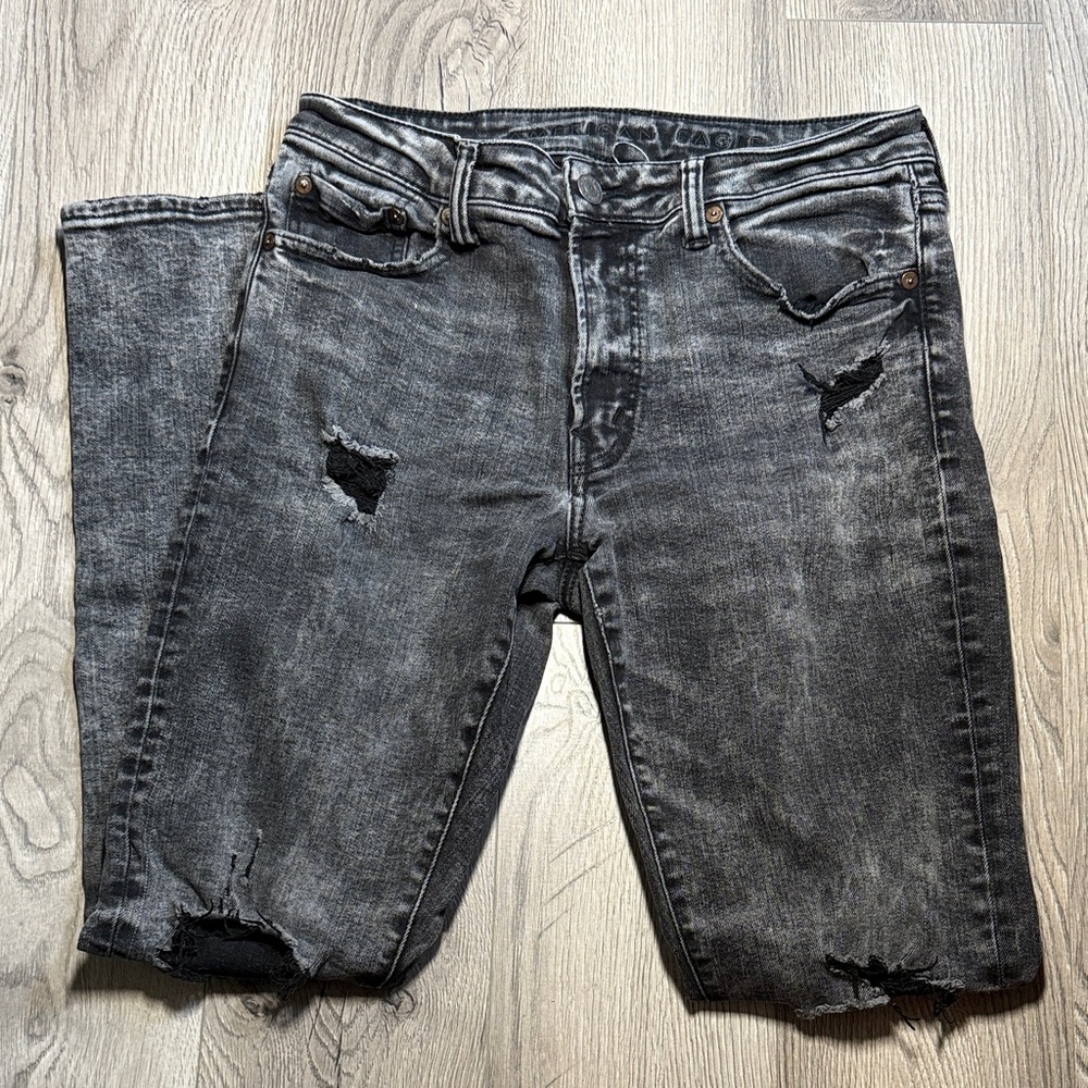 American Eagle Men's Charcoal Distressed Jeans 31x32
